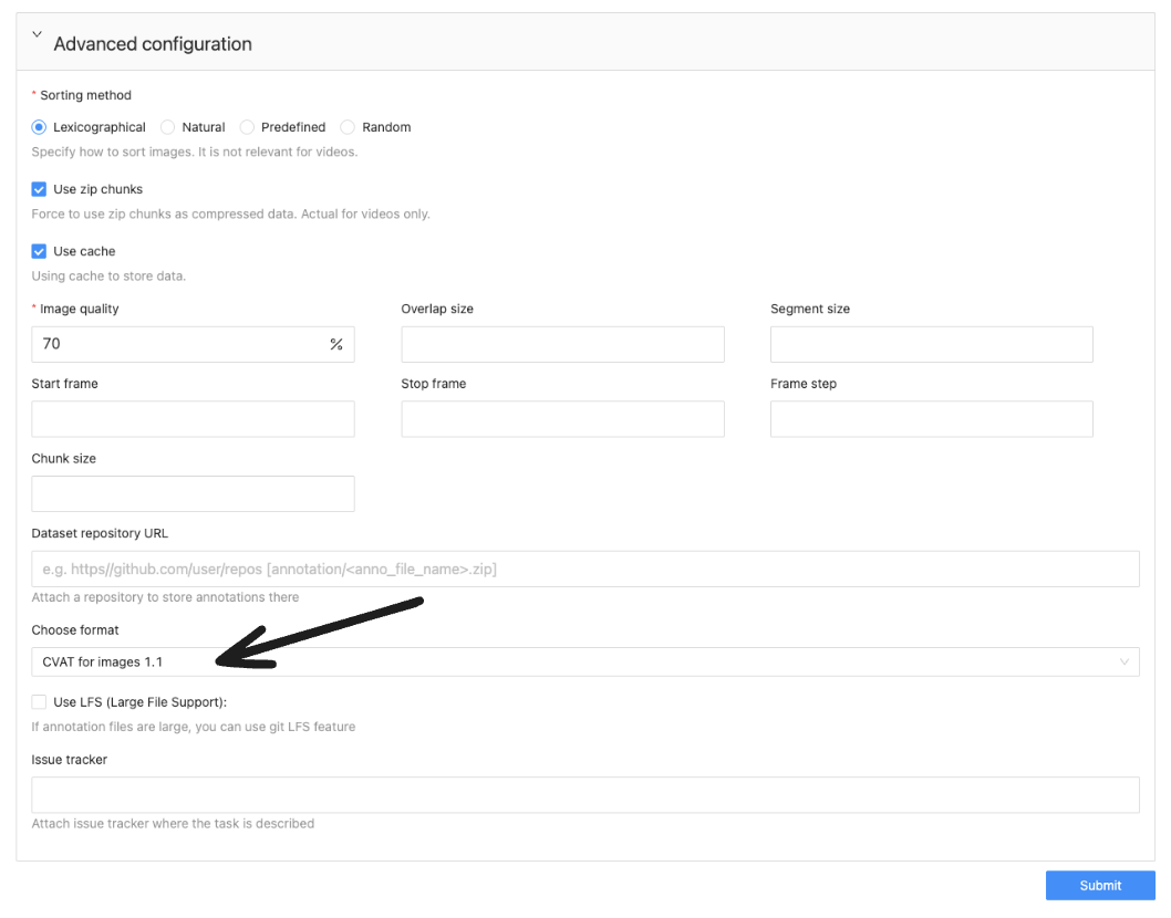 Sélection du format d'importation.