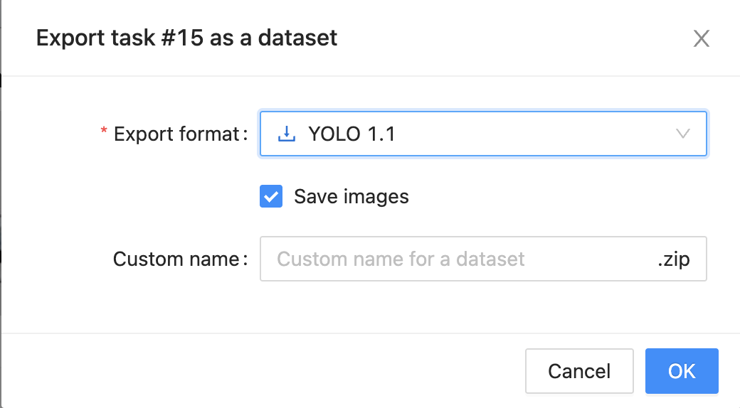 Configuration de l'exportation au format YOLO.